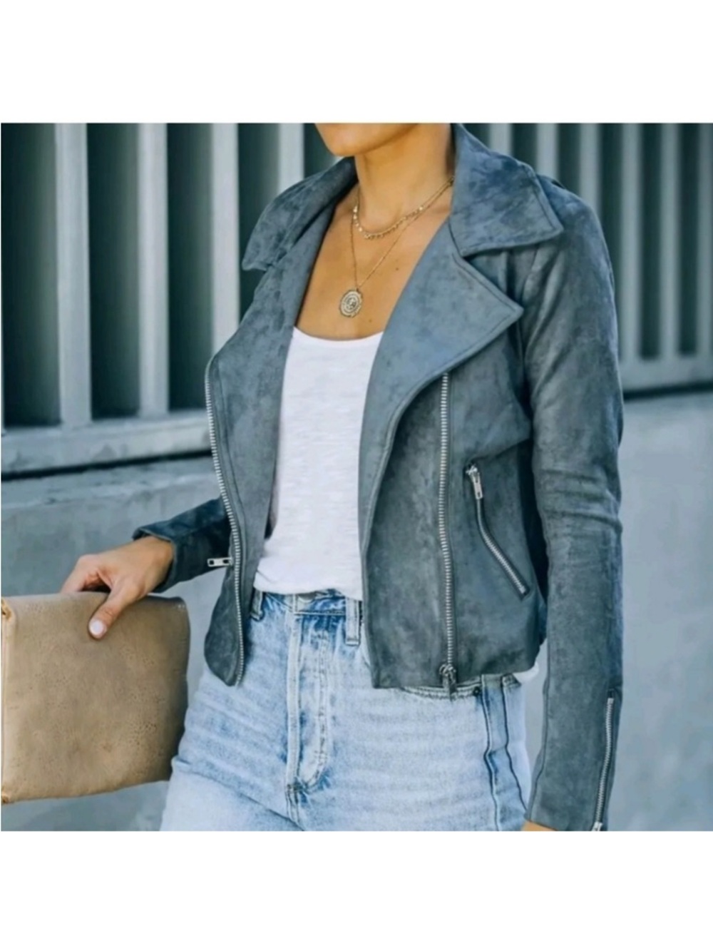 Vici Grey Suede Moto Jacket